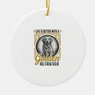 Golden Retriever Vintage Engraving Dog Lover Shirt Ceramic Tree Decoration