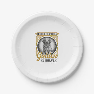 Golden Retriever Vintage Engraving Dog Lover Shirt Paper Plate