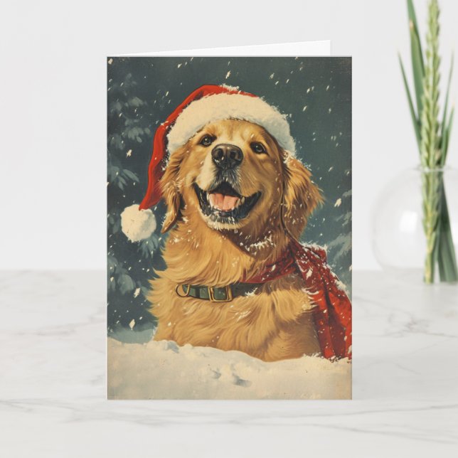 Golden Retriever vintage personalised Christmas  Holiday Card (Front)