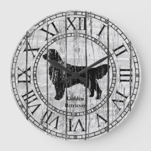 Golden Retriever Washed Wood Pattern Large Clock