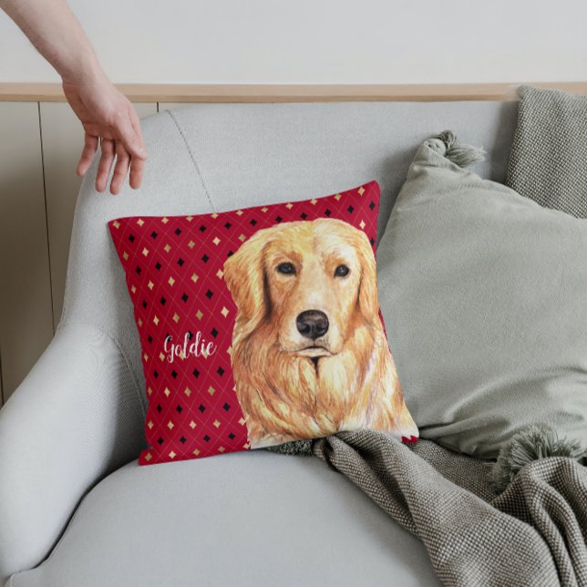 Golden Retriever Watercolor Personalised Cushion (Creator Uploaded)