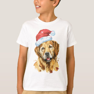 Golden Retriever Watercolor Santa T-Shirt