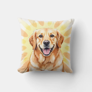 Golden Retriever Watercolor Sunray Art Cushion