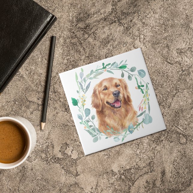Golden Retriever Watercolor Wreath Tile (Creator Uploaded)