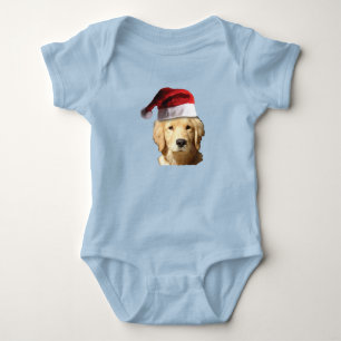 Golden Retriever wearing a Santa Claus Hat Baby Bodysuit