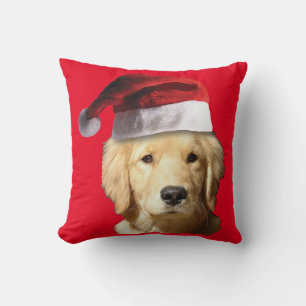 Golden Retriever wearing a Santa Claus Hat Cushion