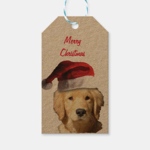 Golden Retriever wearing a Santa Claus hat Gift Tags