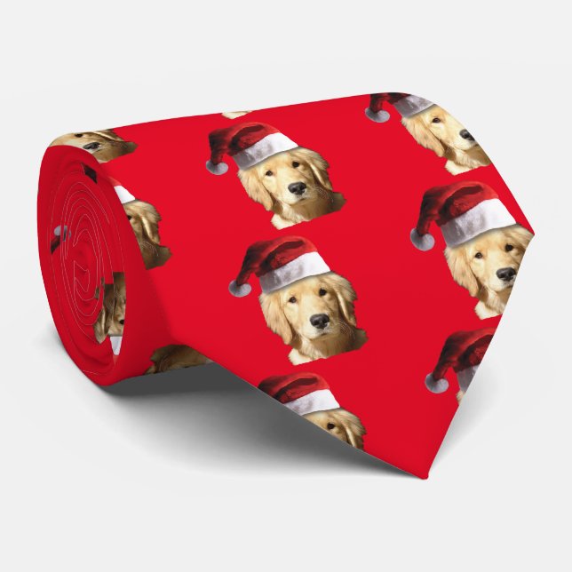 Golden Retriever Wearing a Santa Claus Hat Tie (Rolled)