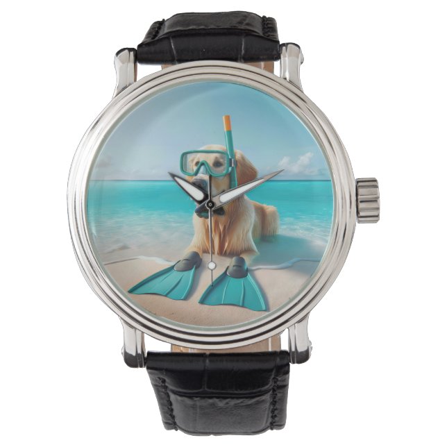Golden Retriever Wearing Snorkel and Flippers Watch (Front)