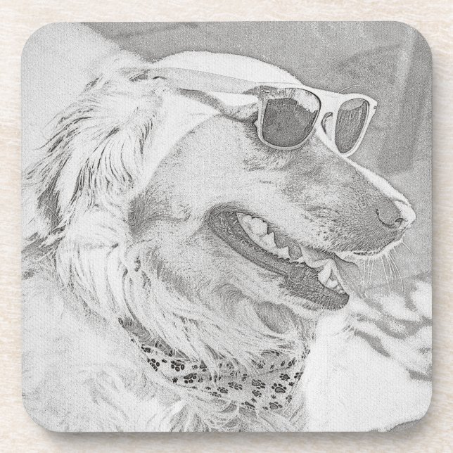 Golden Retriever Wearing Sunglasses Coaster (Front)