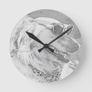 Golden Retriever Wearing Sunglasses Round Clock