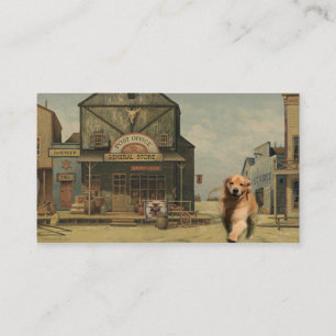Golden Retriever Western Town Business Card