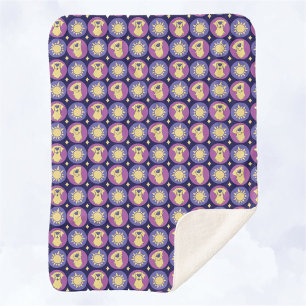 Golden Retriever Whimsical Sun Polka Dot Dark Blue Sherpa Blanket