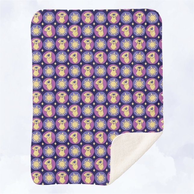 Golden Retriever Whimsical Sun Polka Dot Dark Blue Sherpa Blanket (Creator Uploaded)