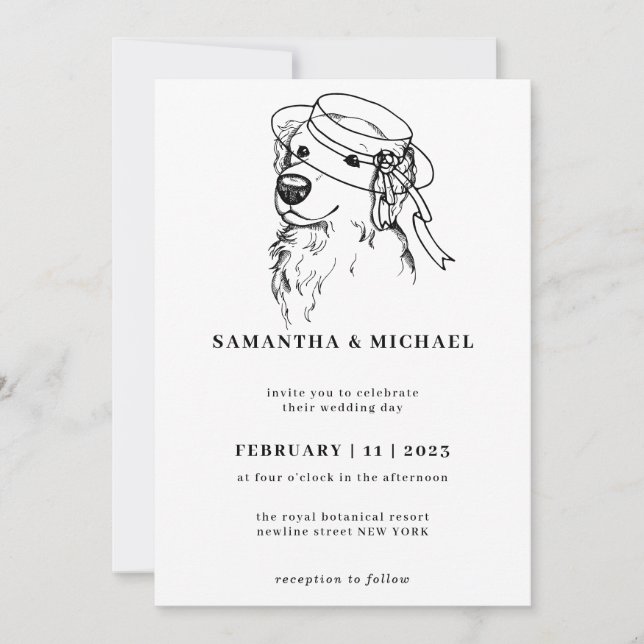 Golden Retriever White Clear bride hat Invitation (Front)
