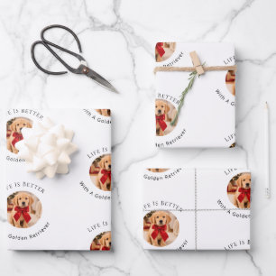 Golden Retriever white photo Life is Better Wrapping Paper Sheet