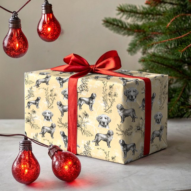 Golden Retriever Wildflower Toile Vintage Wrapping Paper (Creator Uploaded)