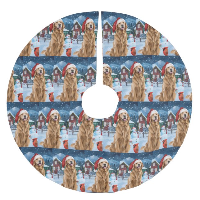 Golden Retriever Winter Wonderland Christmas Joy Brushed Polyester Tree Skirt (Front)