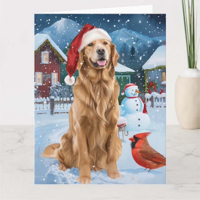Golden Retriever Winter Wonderland Christmas Joy Card (Front)