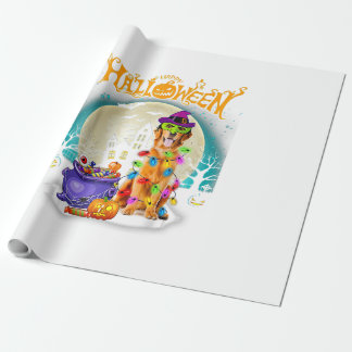 Golden Retriever Witch Costumes Halloween Lights Wrapping Paper