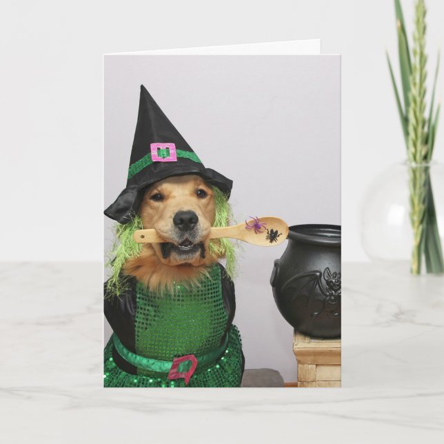 Golden Retriever Witchin' Halloween Holiday Card (Front)