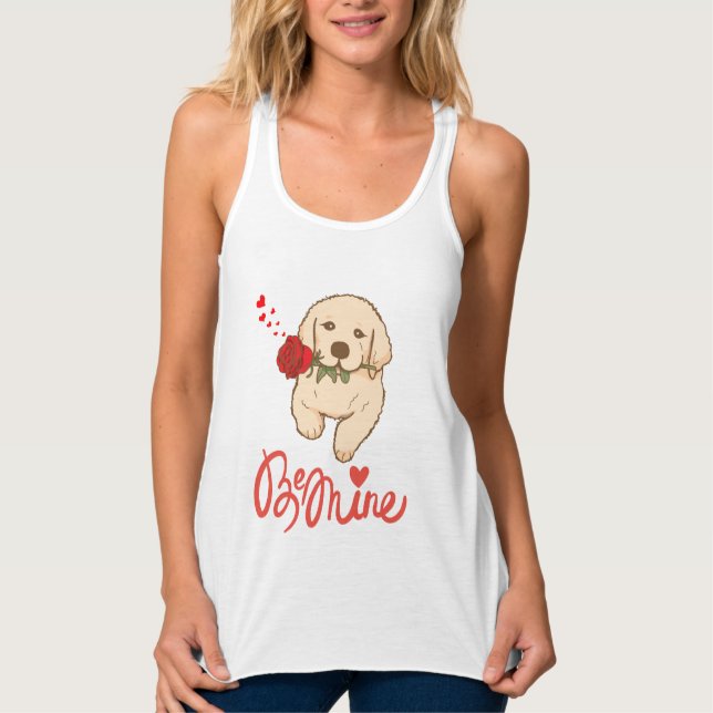 Golden retriever with a rose. Be Mine Singlet (Front)