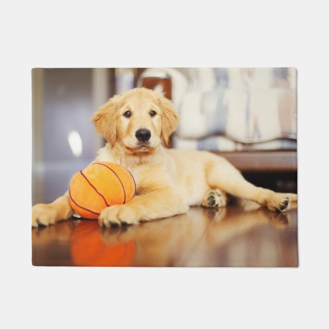 Golden Retriever With Basketball Toy Doormat (Front)