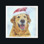Golden Retriever with Christmas Santa hat Custom Napkin<br><div class="desc">Super cute holiday paper napkins featuring a watercolor rendering of a golden retriever dog in the snow,  wearing a Santa hat. Perfect for the winter Christmas holidays - guaranteed smiles from dog lovers and golden moms and dads.</div>