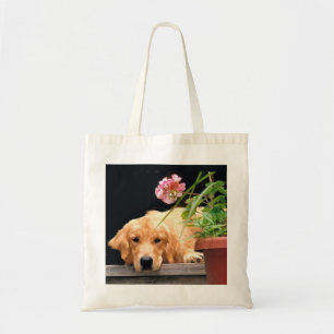 Golden Retriever With Flower Tote Bag