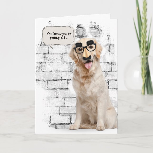 Golden Retriever with funny mask birthday Card (Front)