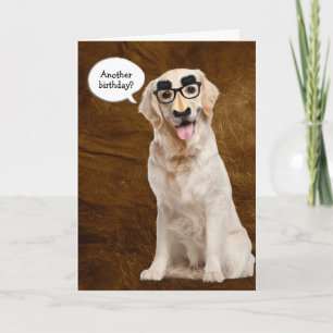 Golden Retriever with funny mask on leather Card