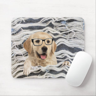 Golden Retriever With Glasses  Mouse Pad