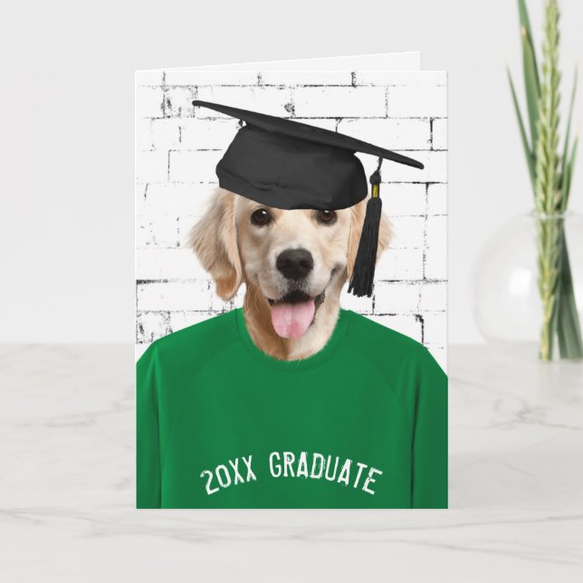 golden retriever with graduation cap card (Front)