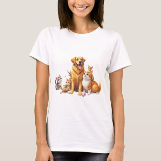 Golden Retriever with Kitten Family T-Shirt