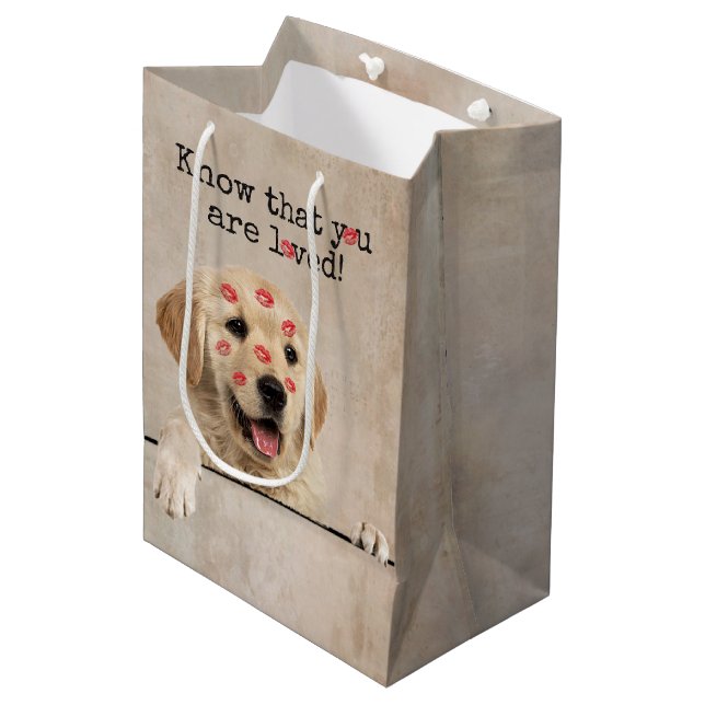 Golden Retriever with Lipstick Kisses  Medium Gift Bag (Front Angled)