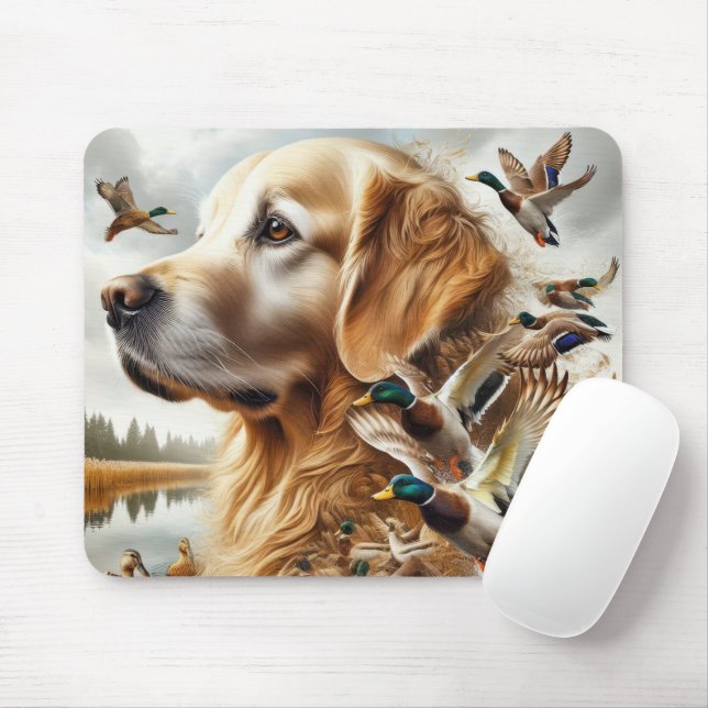 Golden Retriever With Mallard Ducks Mouse Pad (With Mouse)