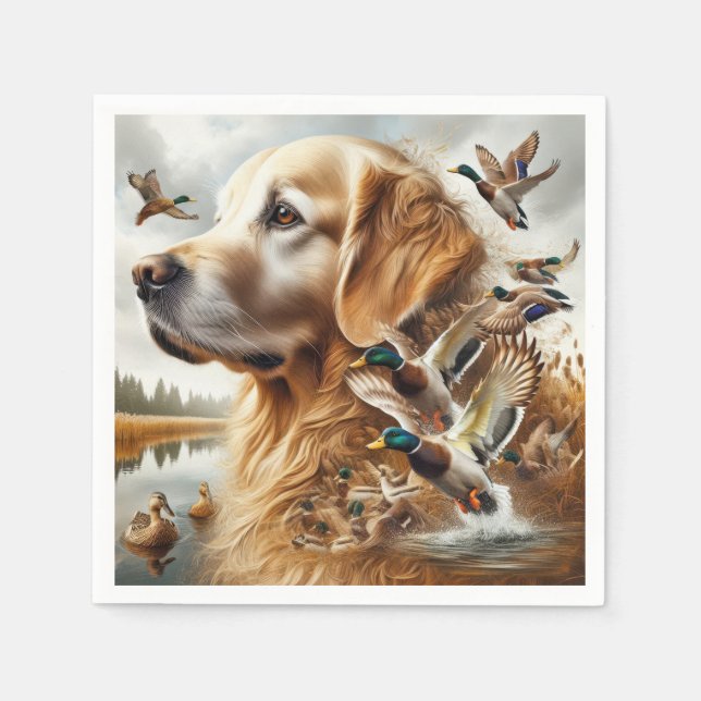 Golden Retriever With Mallard Ducks Napkin (Front)
