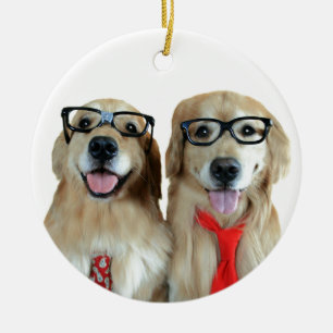 Golden Retriever With Nerd Glasses Ceramic Tree Decoration