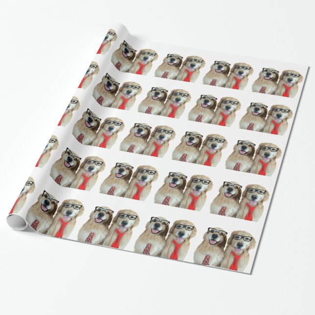 Golden Retriever With Nerd Glasses Wrapping Paper (Unrolled)