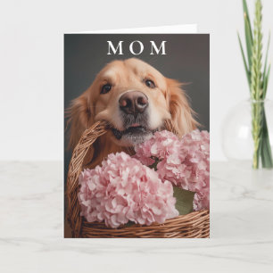 Golden retriever with pink flowers Mother's Day Thank You Card