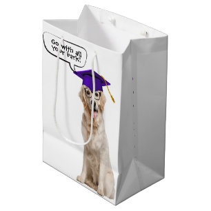 Golden Retriever with Purple Cap and Glasses    Medium Gift Bag
