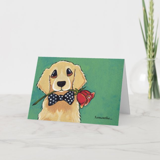Golden Retriever with Rose | Thank You Card (Front)