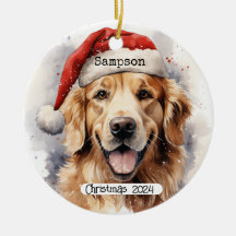 Golden Retriever With Santa Cap Ornament