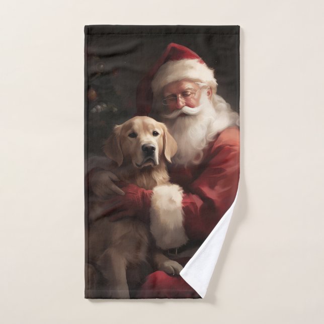 Golden Retriever With Santa Clause Christmas Bath Towel Set (Hand Towel)