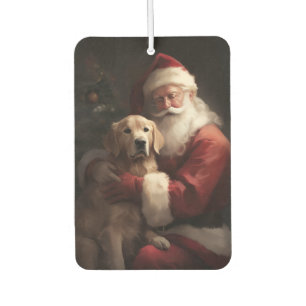 Golden Retriever With Santa Clause Christmas Car Air Freshener
