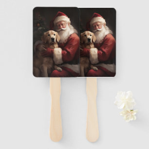 Golden Retriever With Santa Clause Christmas Hand Fan