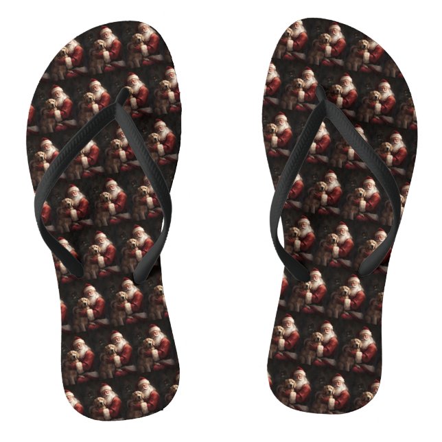 Golden Retriever With Santa Clause Christmas Jandals (Footbed)
