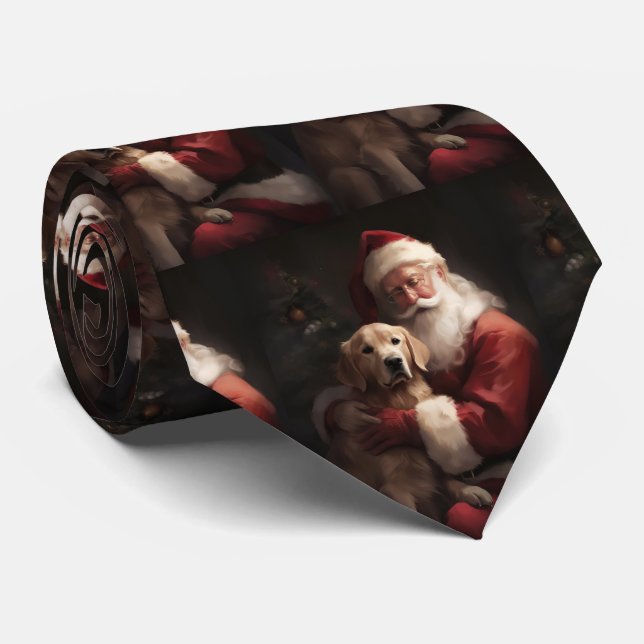 Golden Retriever With Santa Clause Christmas Tie (Rolled)