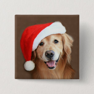 Golden Retriever With Santa Hat 15 Cm Square Badge