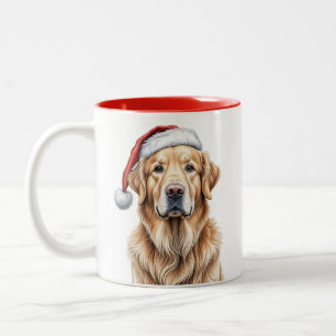 Golden Retriever with Santa Hat Two-Tone Coffee Mug